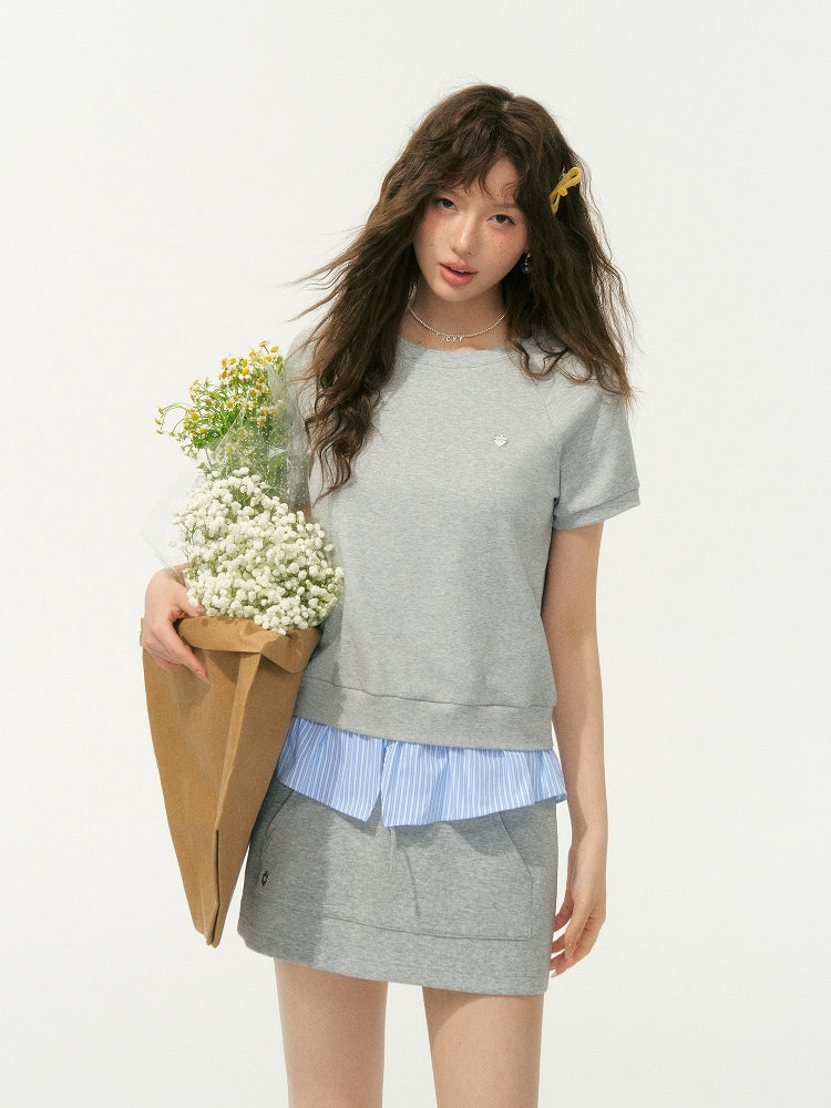 Stripe Patchwork Raglan Sleeve T-shirt