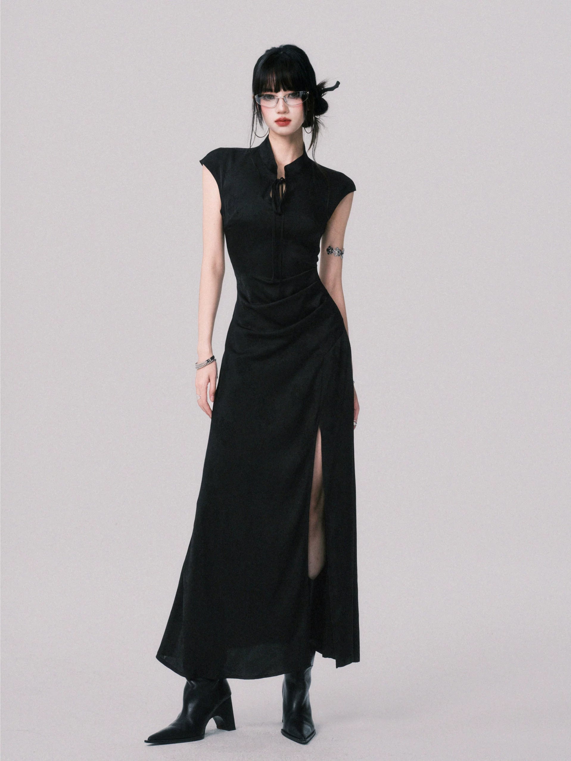 Chinese-Style Slim-Fit Cheongsam Maxi Dress
