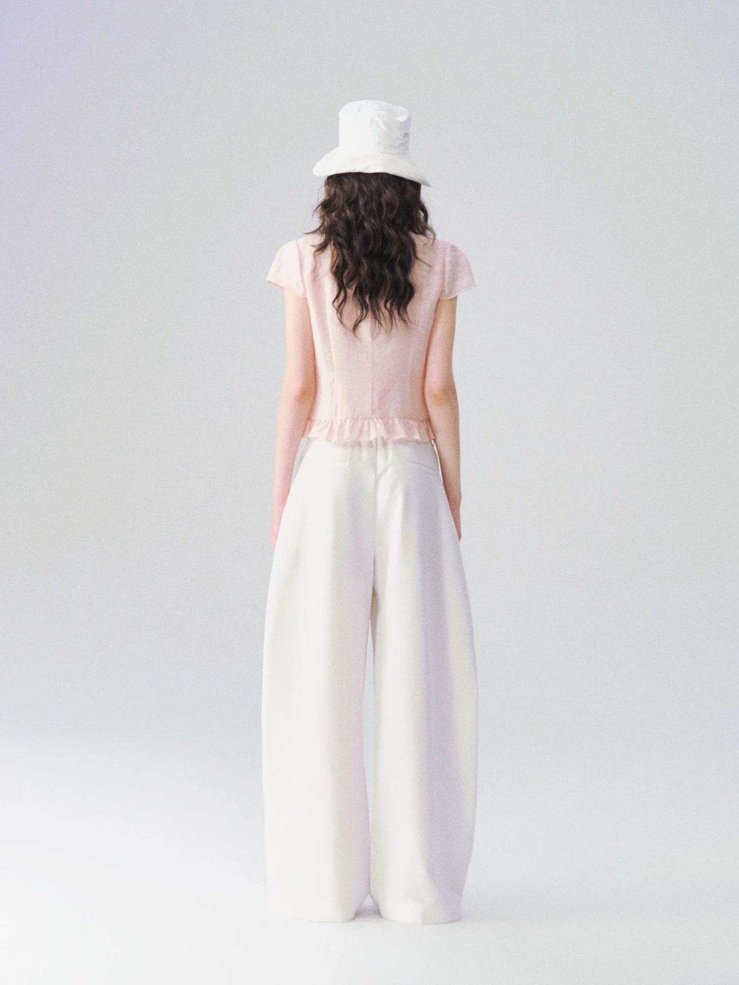 Soft Ruffle Trim V-Neck Cropped Blouse