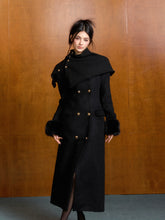 Detachable Fur Waist-Fitted Wool Coat & Scarf Set - CHINASQUAD