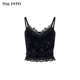 Velvet & Lace Spliced Slim-Fit Camisole - CHINASQUAD