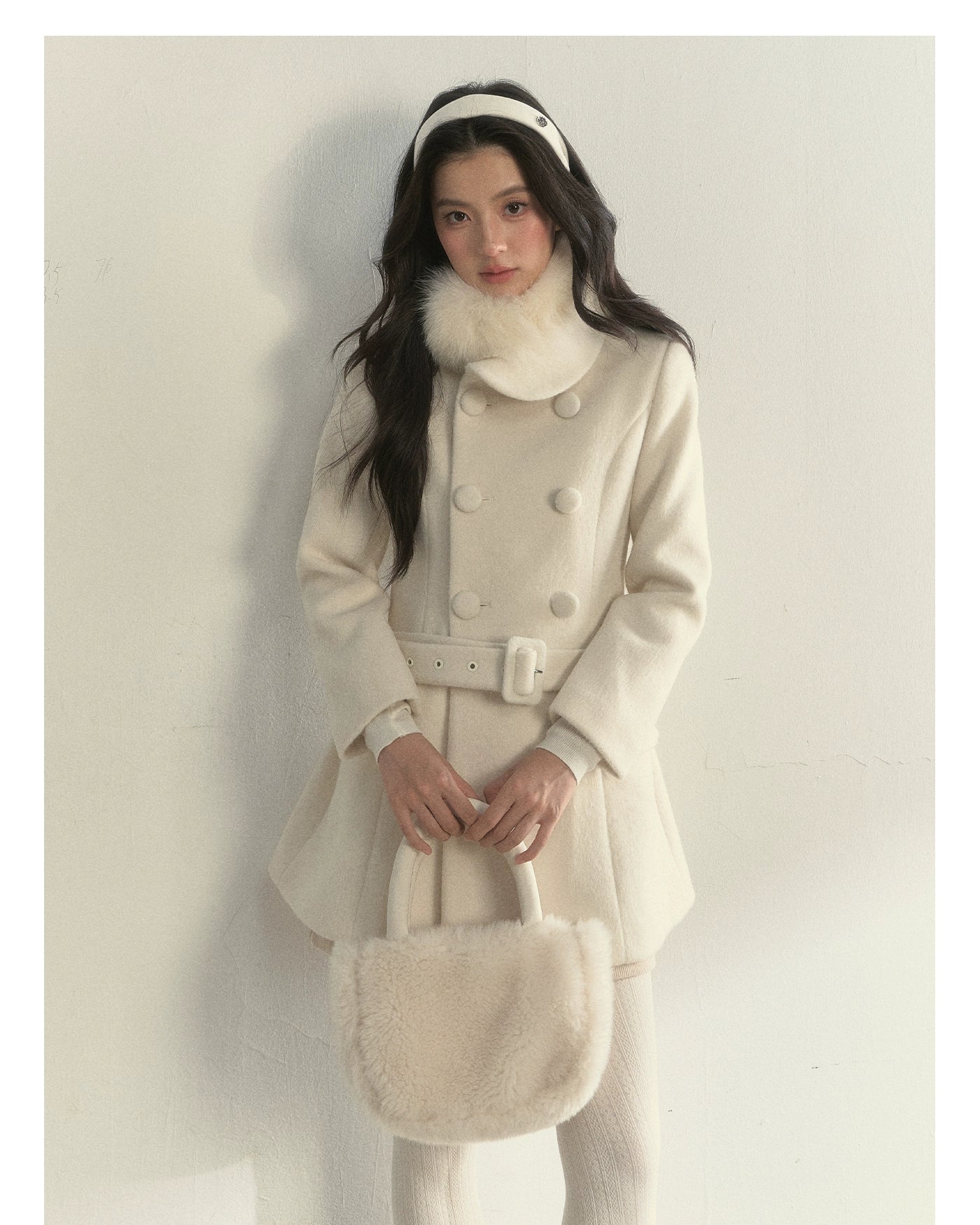 Wool Blend Double-Breasted Midi Coat