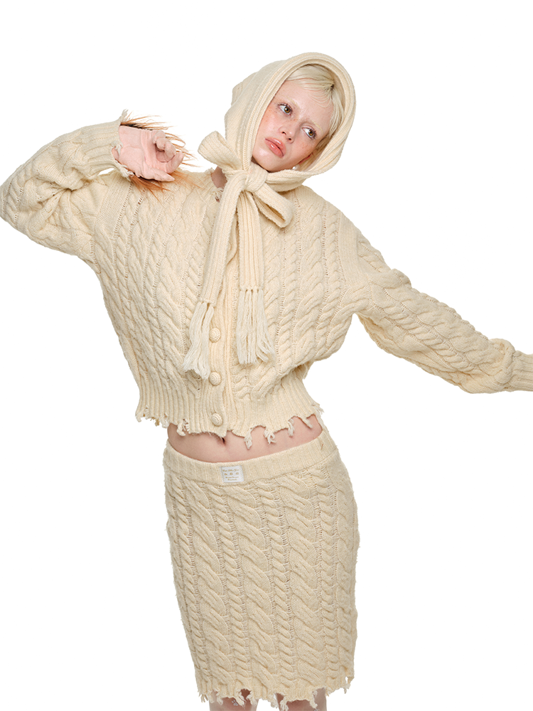 Cable Knit Cardigan & Skirt Set - CHINASQUAD