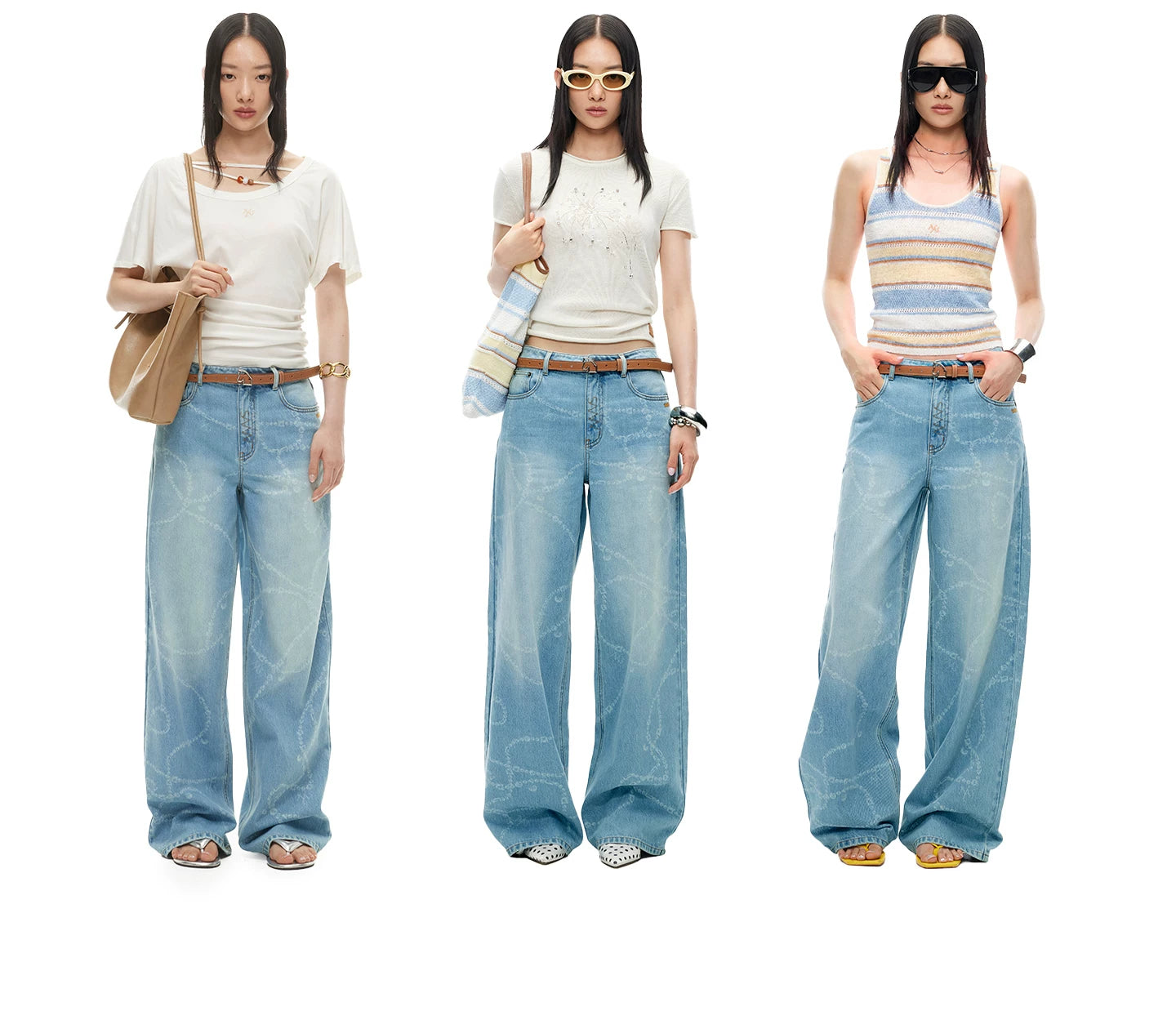Beverly Printed Wide-Leg Denim Pants