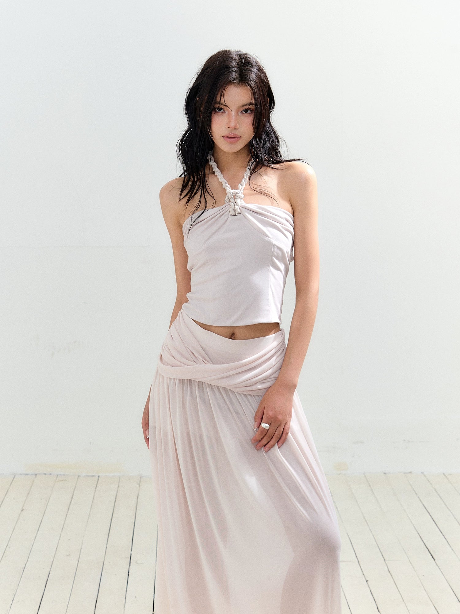 Twist Tie Halter Crop Top & Skirt Set - CHINASQUAD