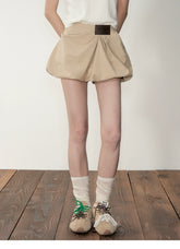 Khaki Petal-Pleat A-Line Skirt - CHINASQUAD