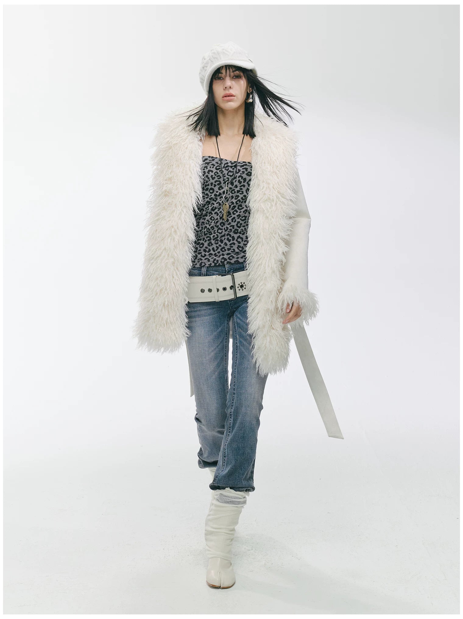 Shearling-Style Mid-Length Belted Duffle Coat