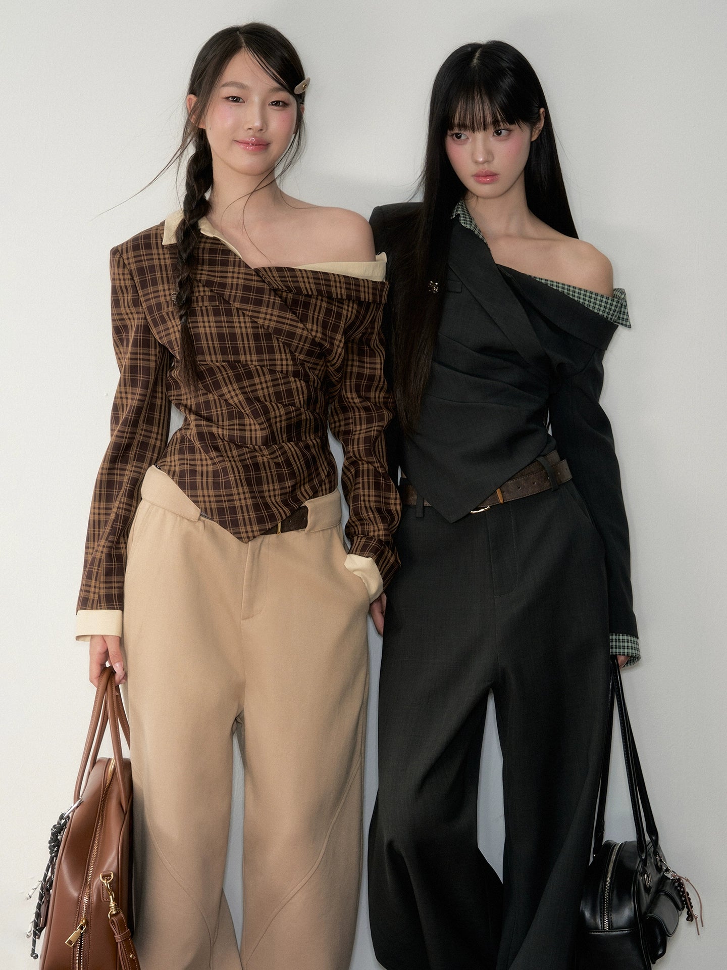 Asymmetric Shoulder Suit Blouse