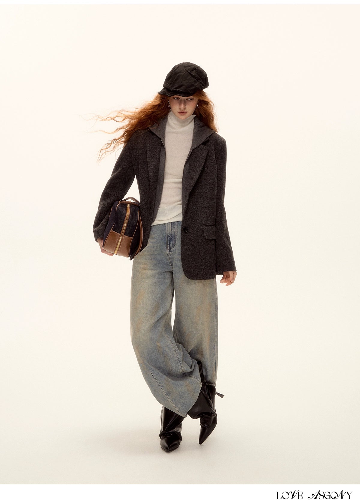 Grey Layered Wool-Blend Hoodie Blazer