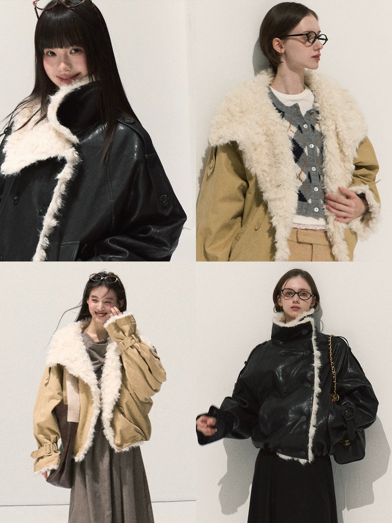 Shearling-Style Short Leather Jacket