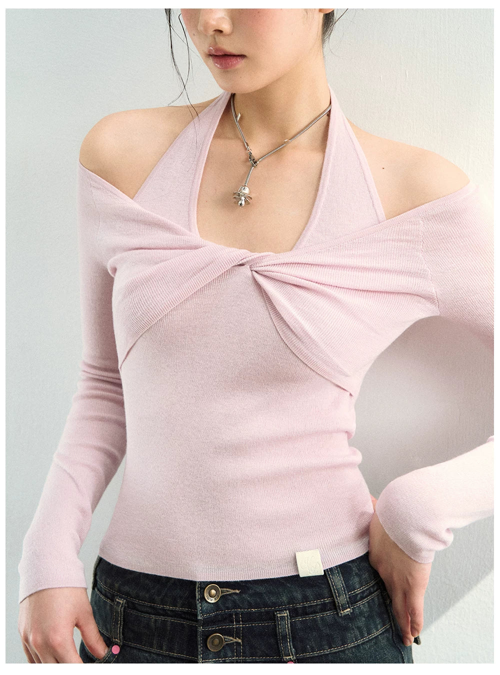 Off-Shoulder Halter Knit Top