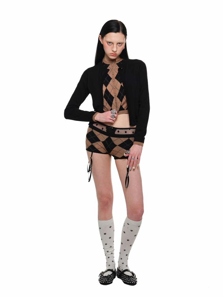 Diamond Pattern Fake Two-Piece Cardigan & Pant Set - CHINASQUAD