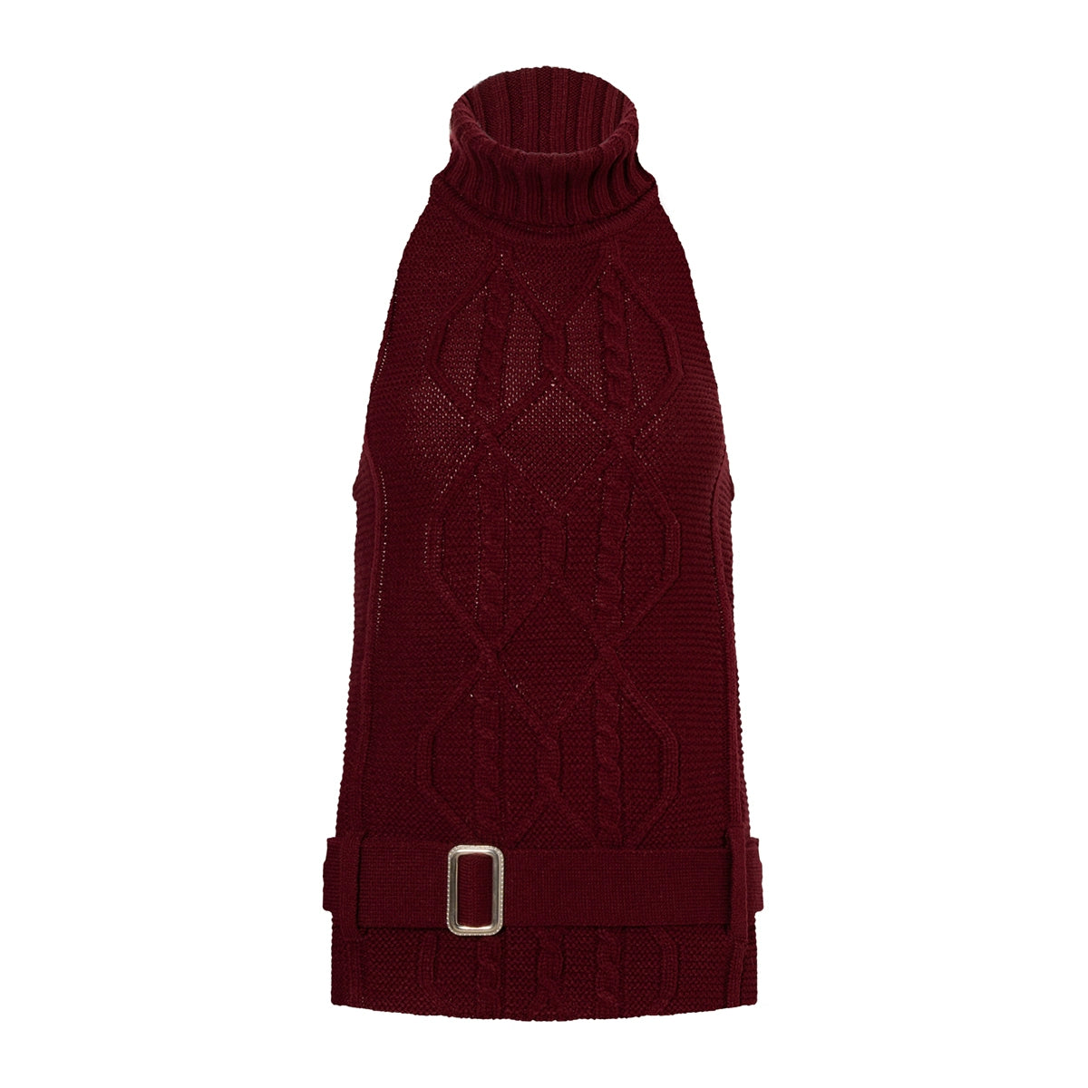 Backless High-Neck Cable-Knit Sweater