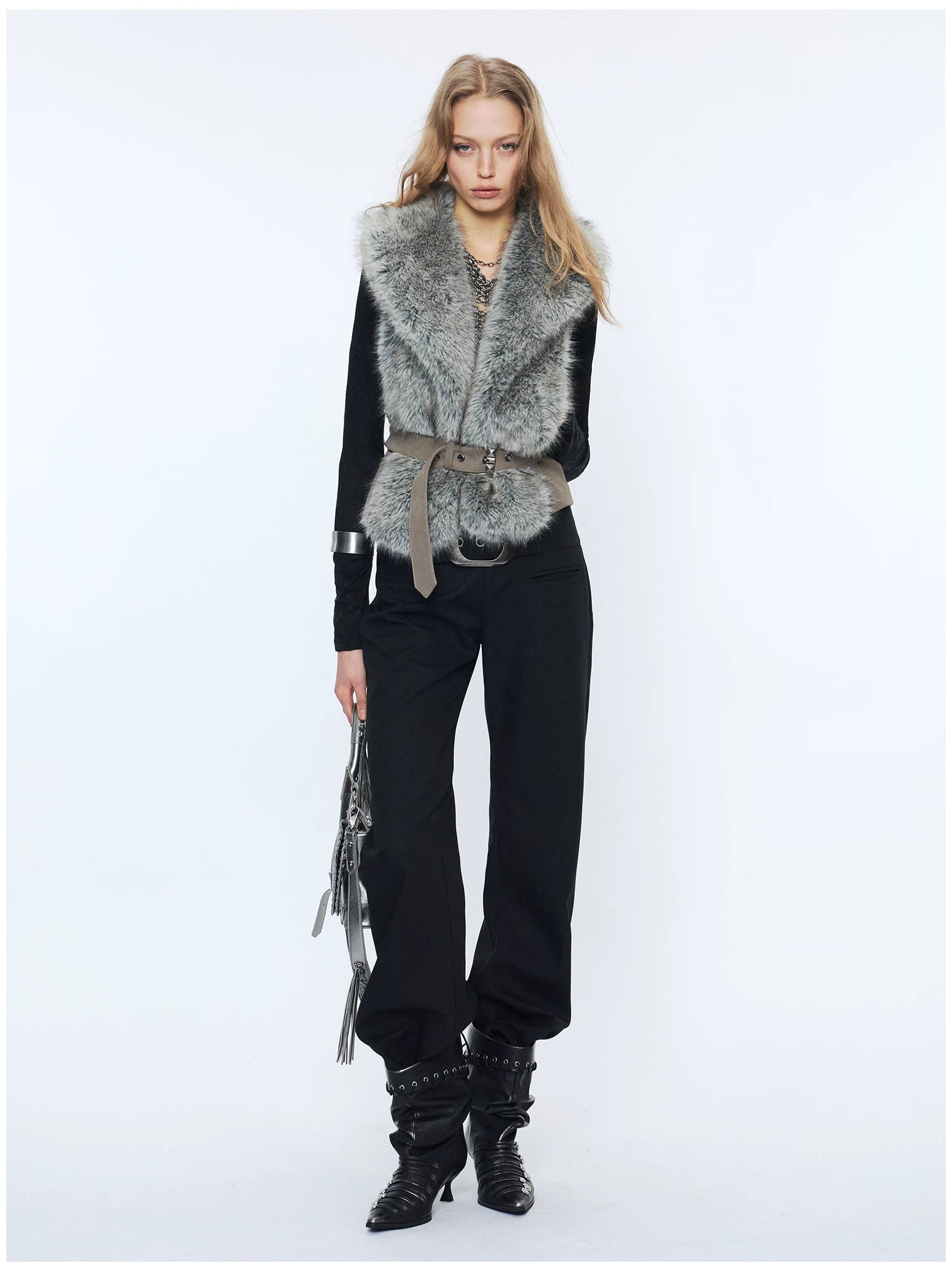 Faux Buckle Detail Suede Punk Vest