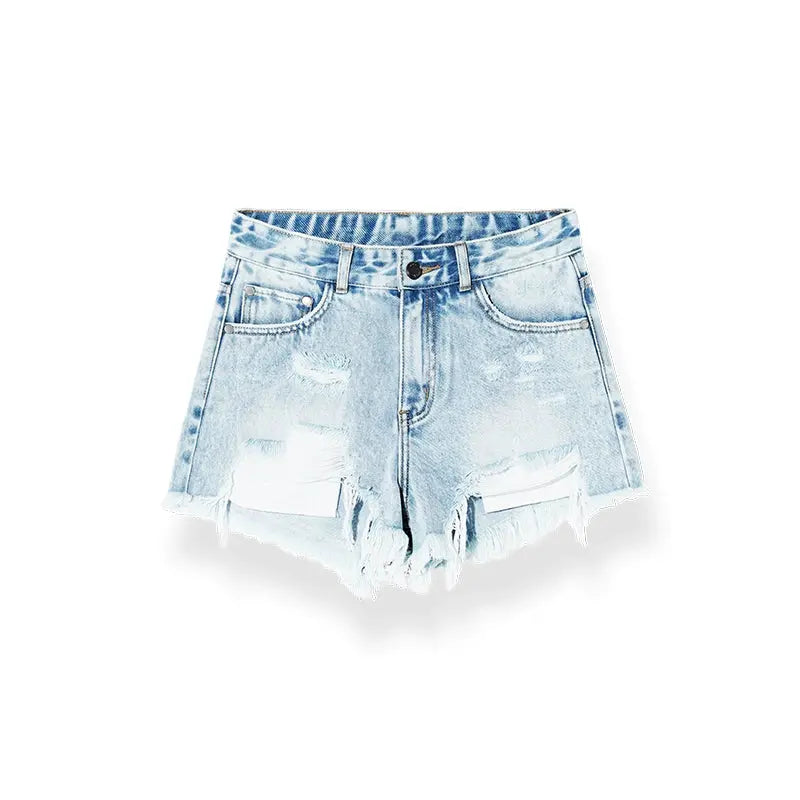 Blue Irregular Distressed Denim Shorts - CHINASQUAD
