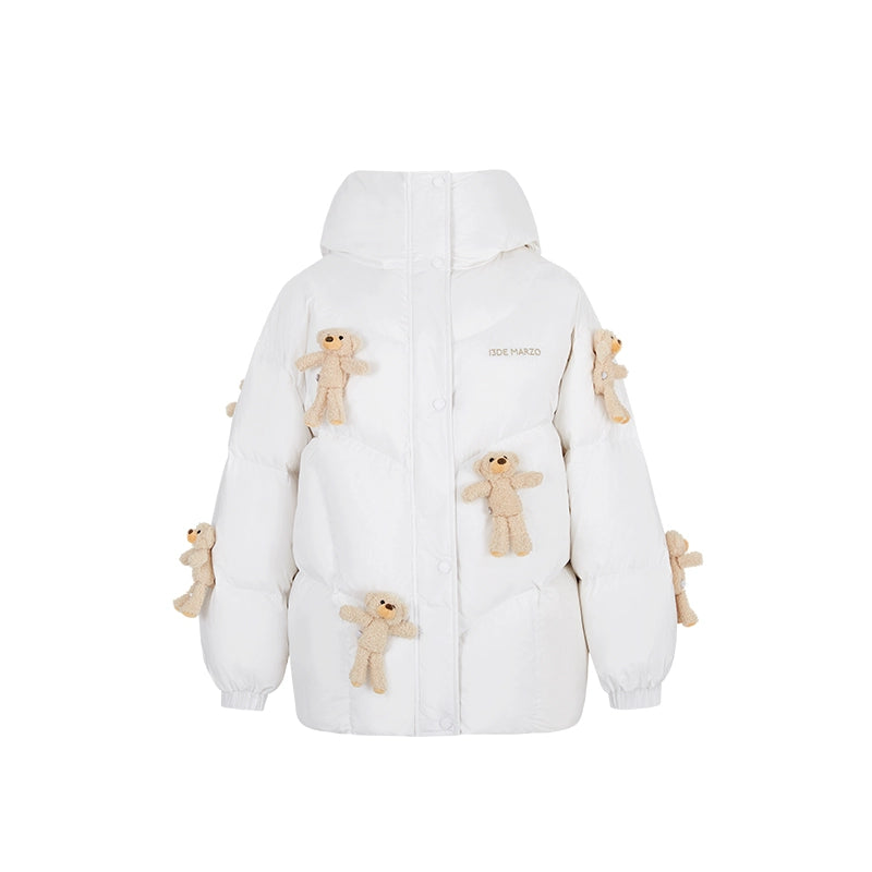 Allover Teddy Hooded Down Jacket