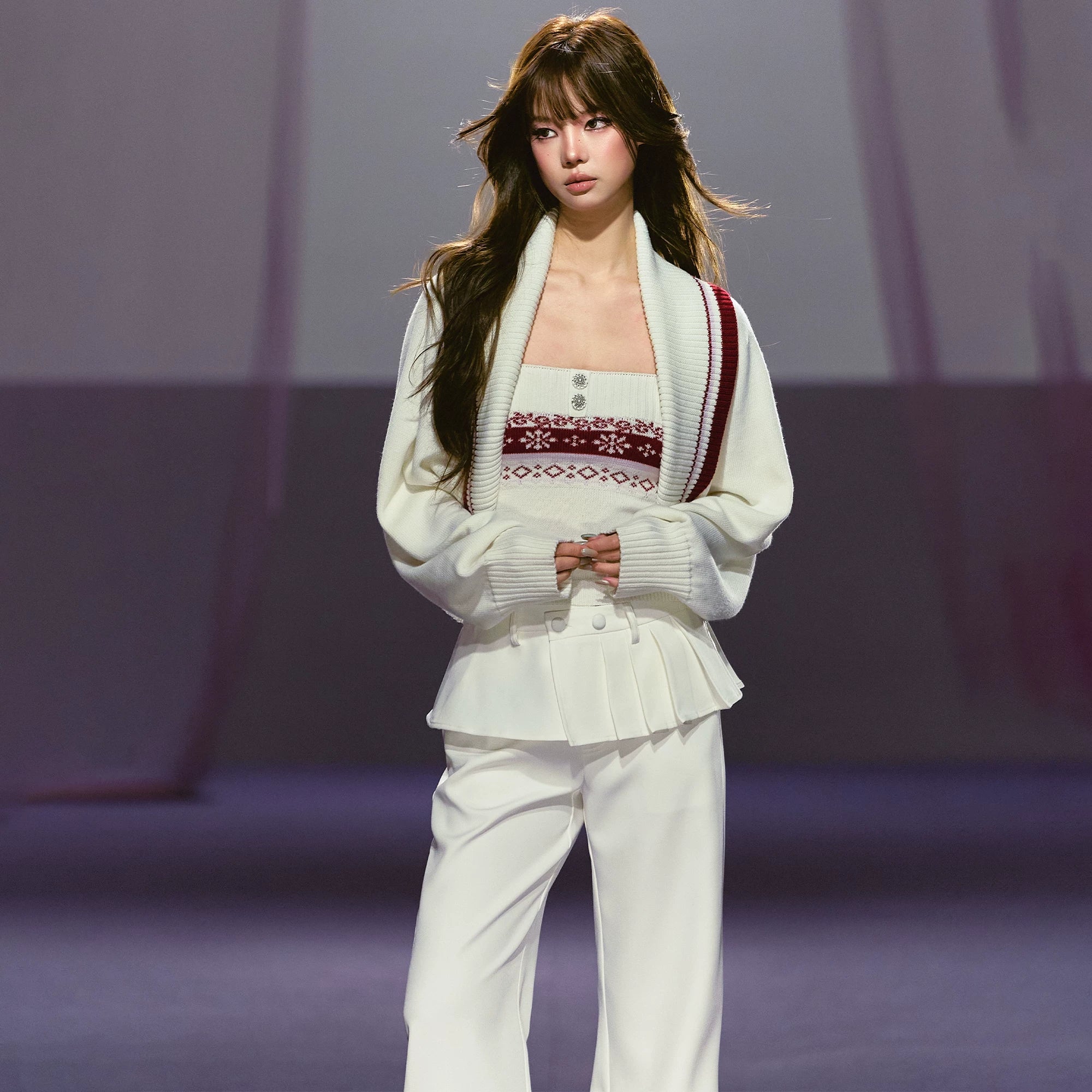 Fair Isle Snowflake Knit Vest & Contrast Cropped Cardigan Set