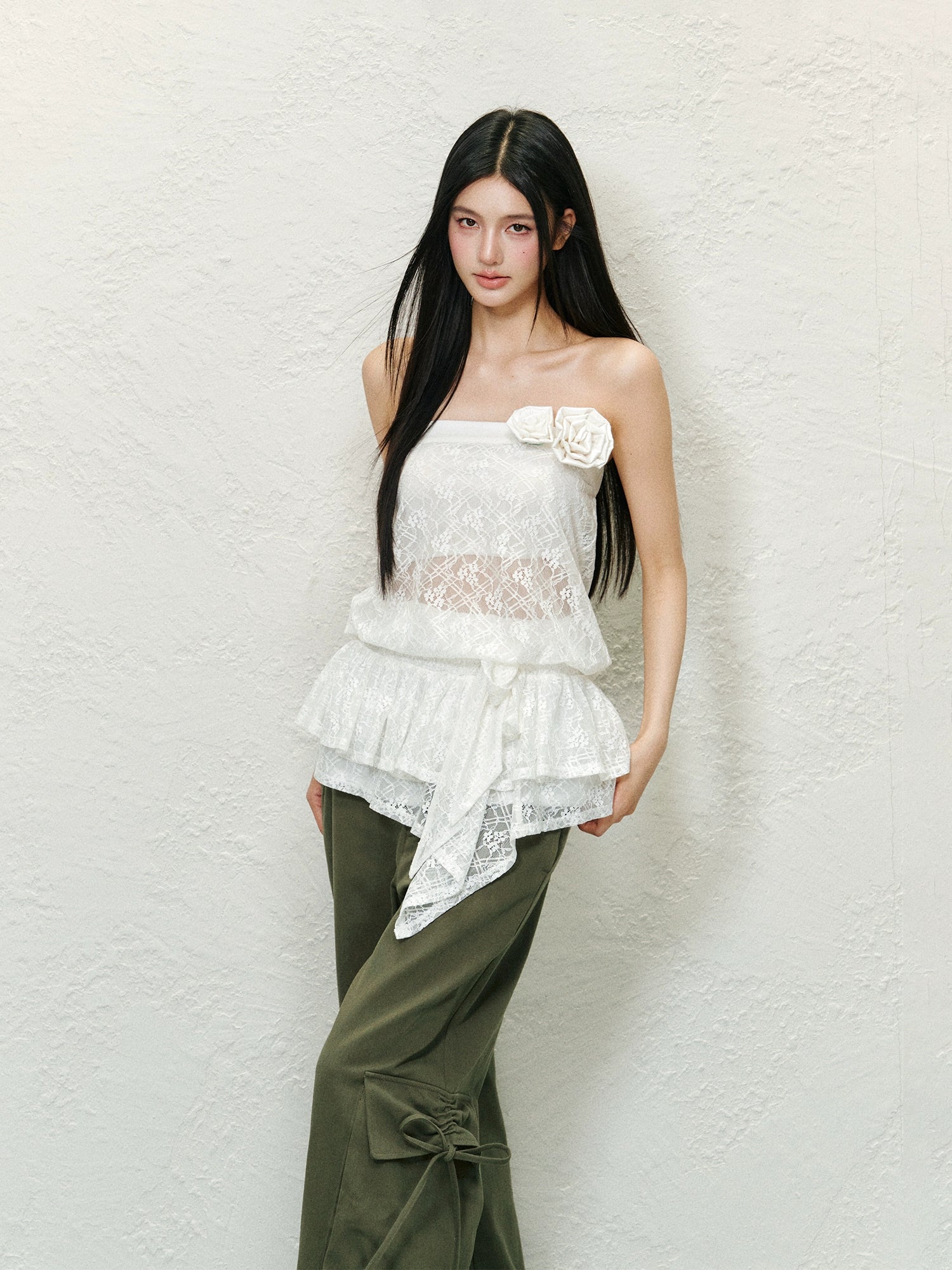 3D Floral Lace Strapless Dress - CHINASQUAD