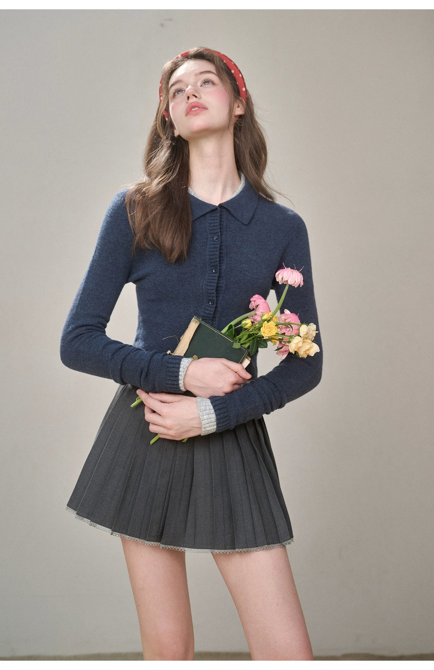 Mist-Grey Pleated Skirt
