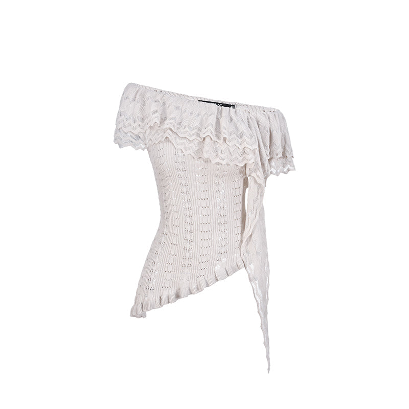 Off-The-Shoulder Ruffled Crochet Blouse