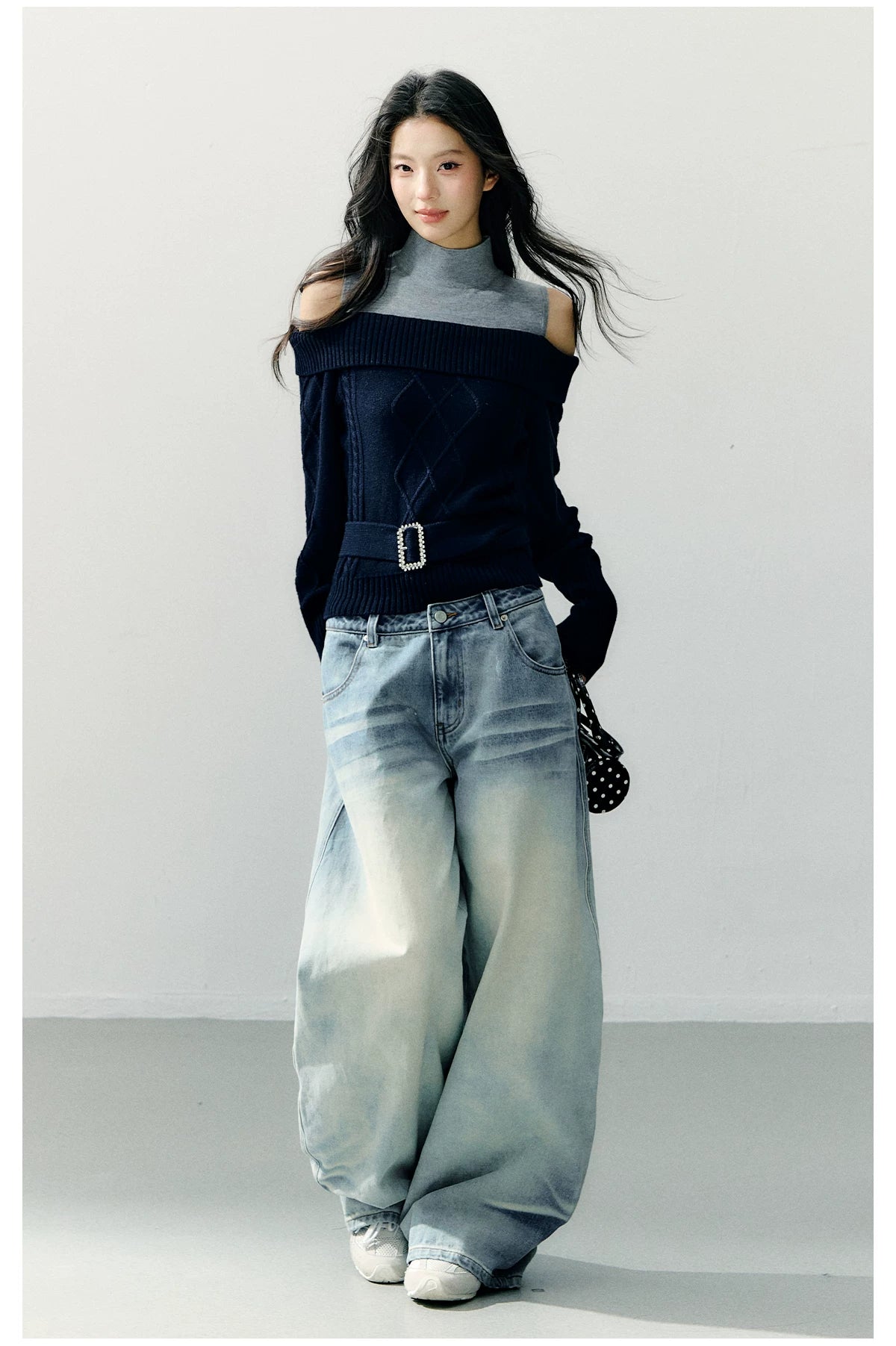 Vintage Blue Washed Wide-Leg Jeans