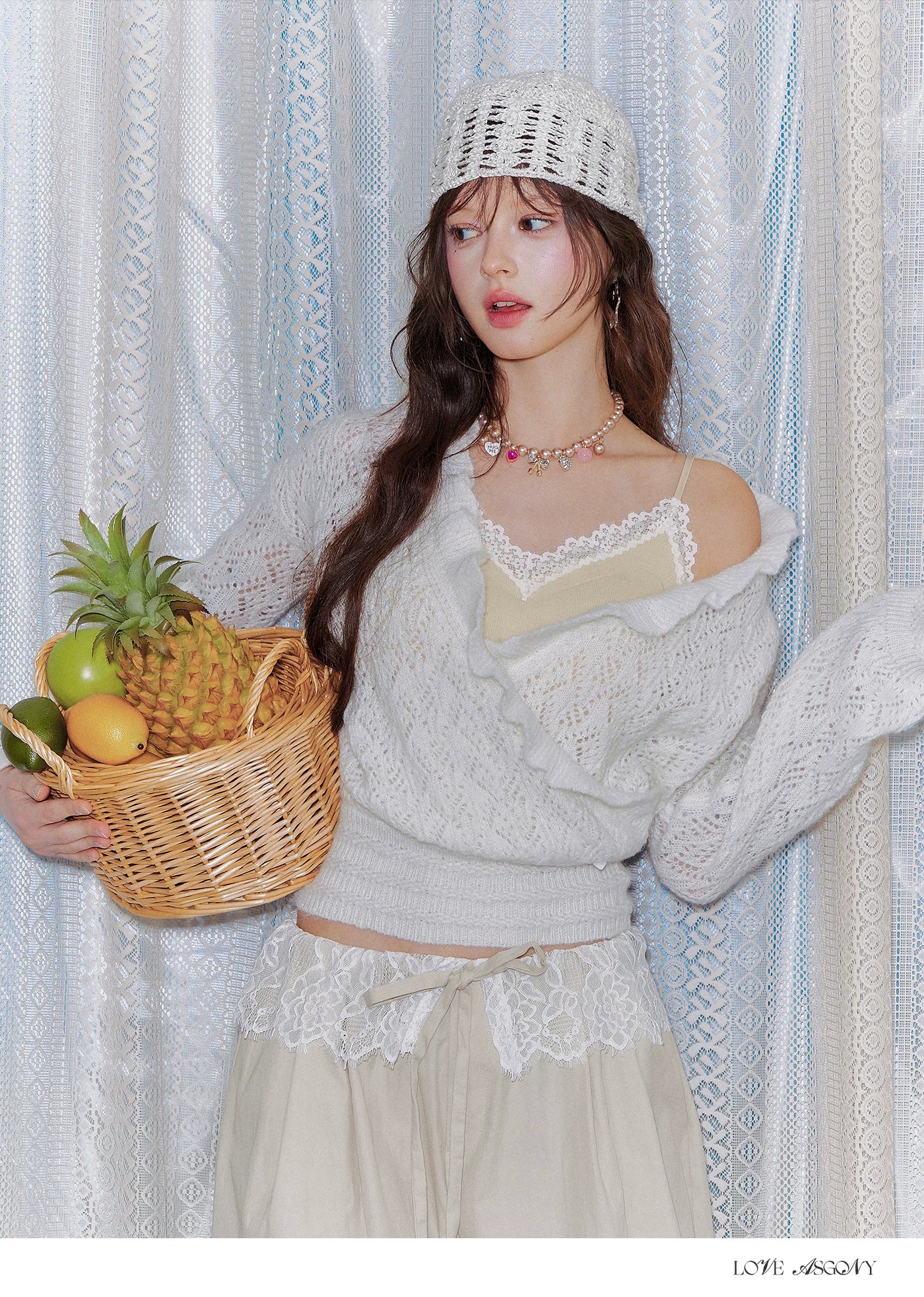 Ruffled Wool-Blend Mohair Openwork Knit Cardigan