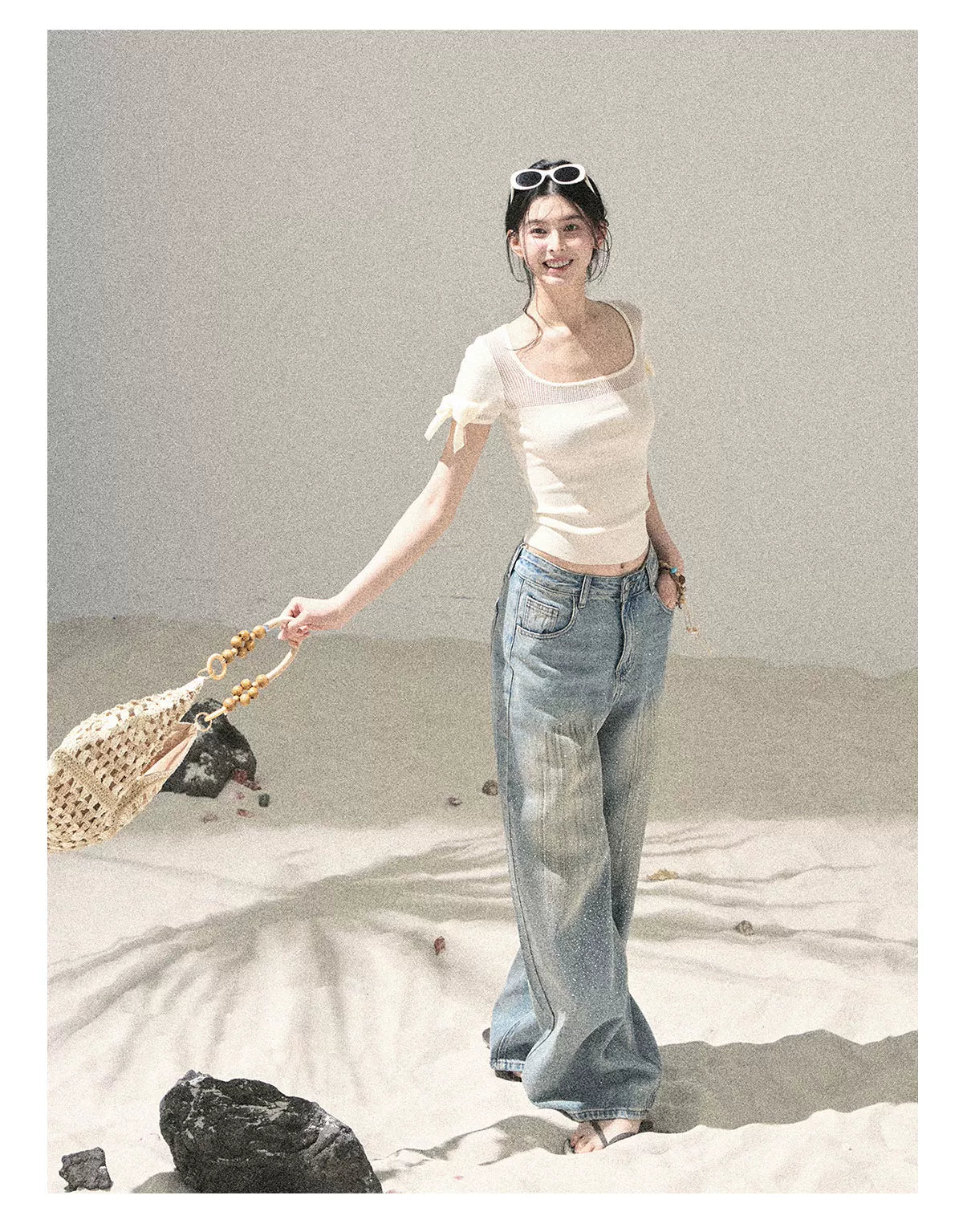 Square Neck Cut-Out Slim Fit Knit Top