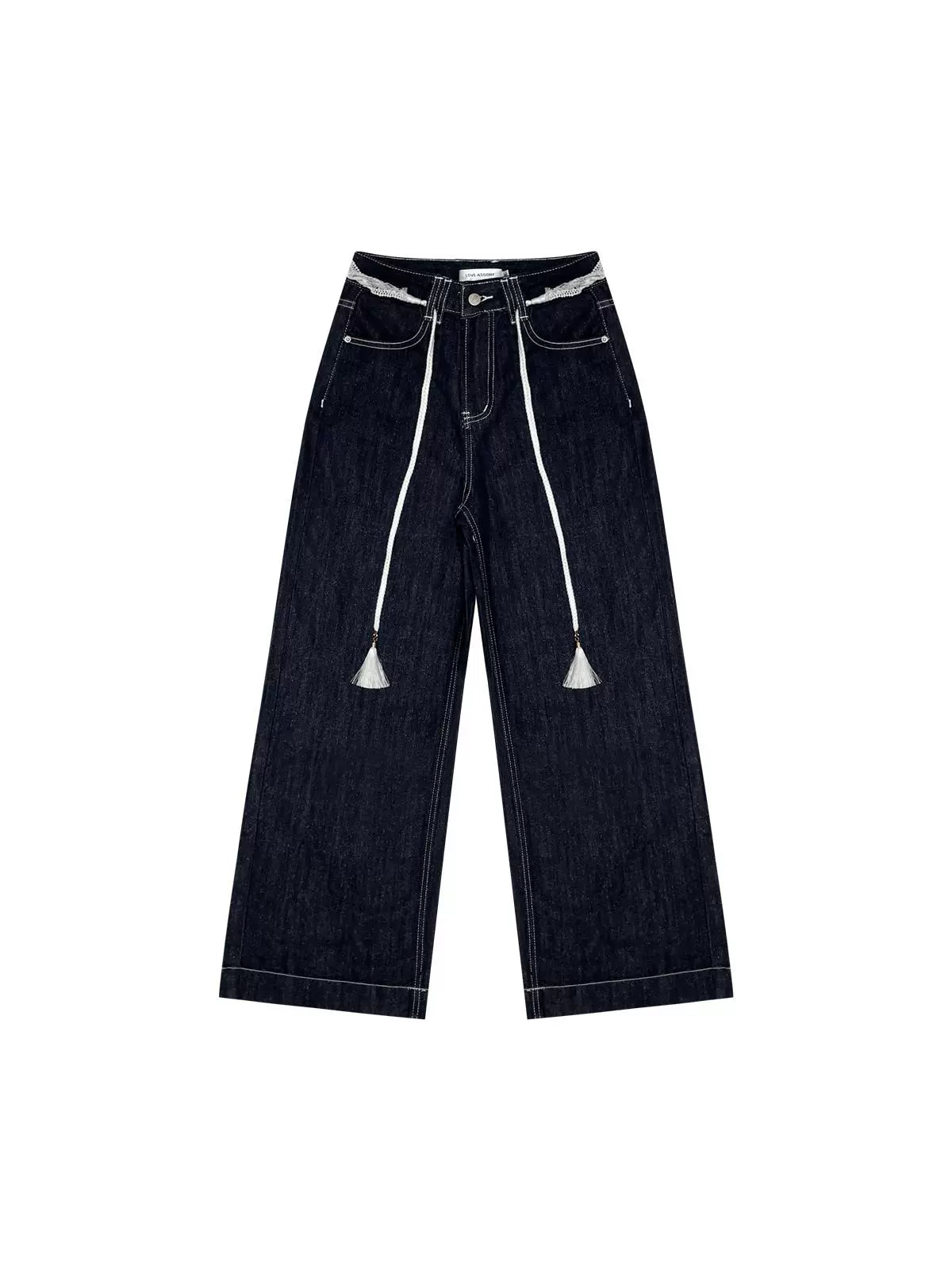 Dark Blue High-waist Wide-leg Pants - CHINASQUAD