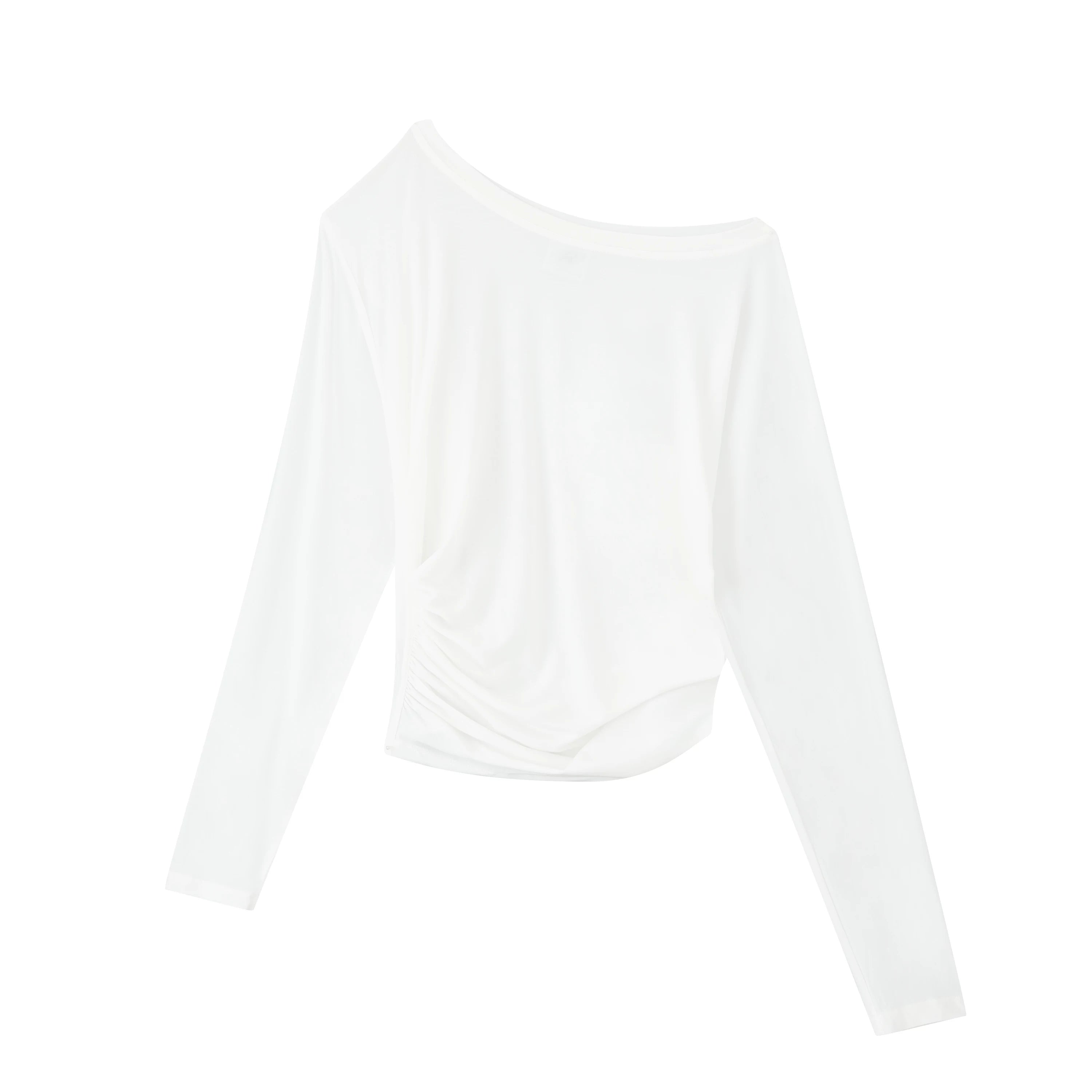 Draped Lyocell Off-Shoulder Long Sleeve T-Shirt