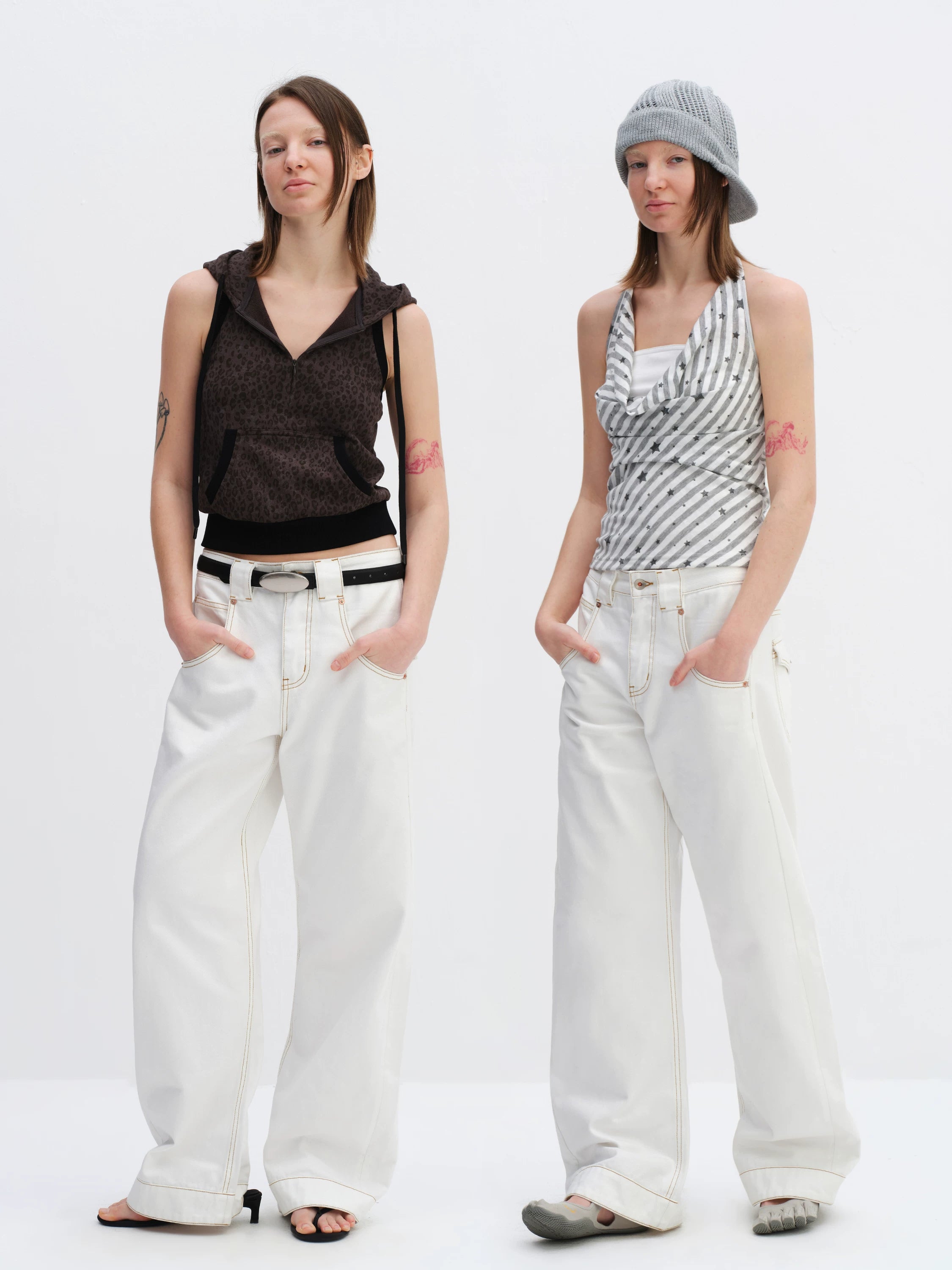 White Relaxed Fit 3D Cut Wide-Leg Denim Jeans