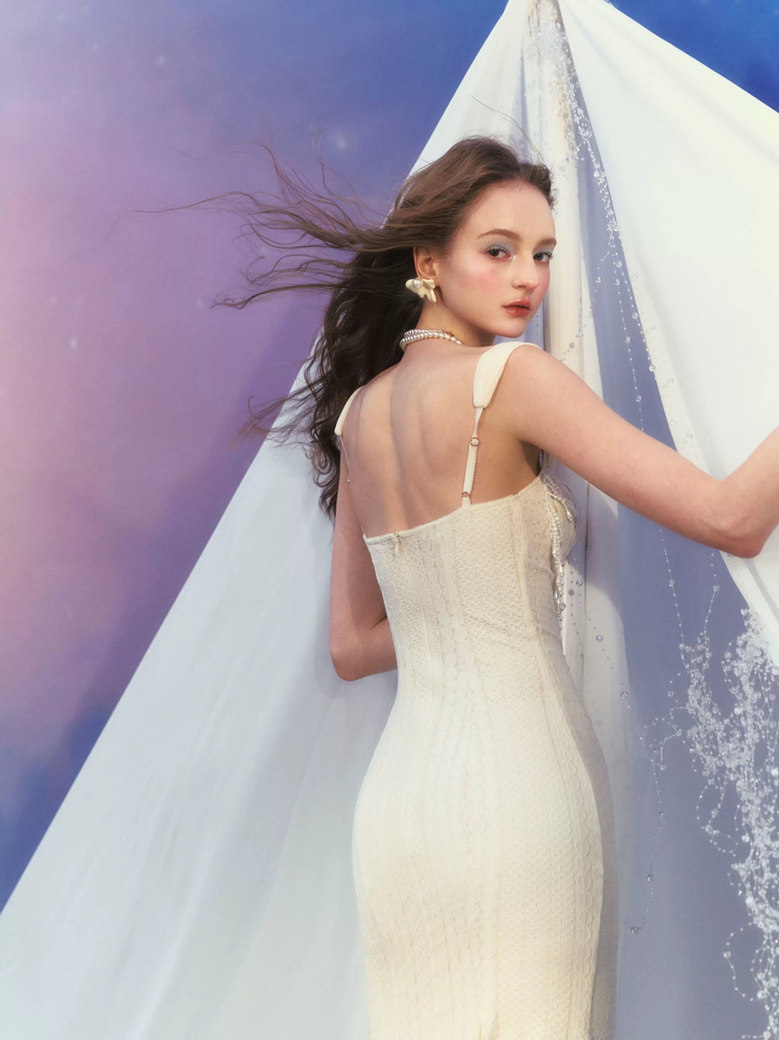 Vintage Shell-Texture Stretch Mermaid Slip Dress