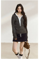 Gray Wool-Blend Layered Knit V-neck - CHINASQUAD