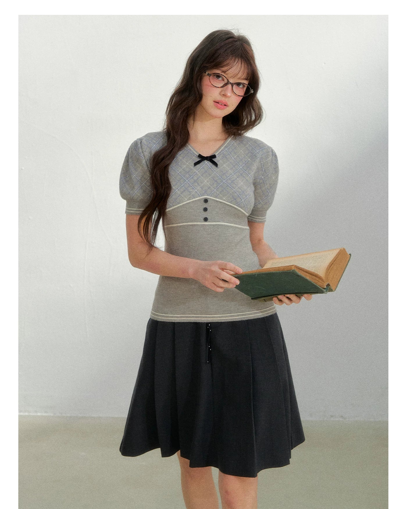 Vintage Preppy Plaid Knit Short Sleeve Tee