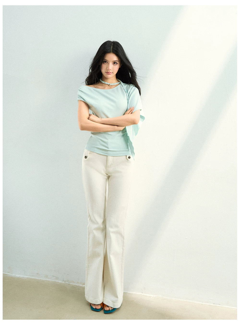 Asymmetrical Off-Shoulder Draped Blouse