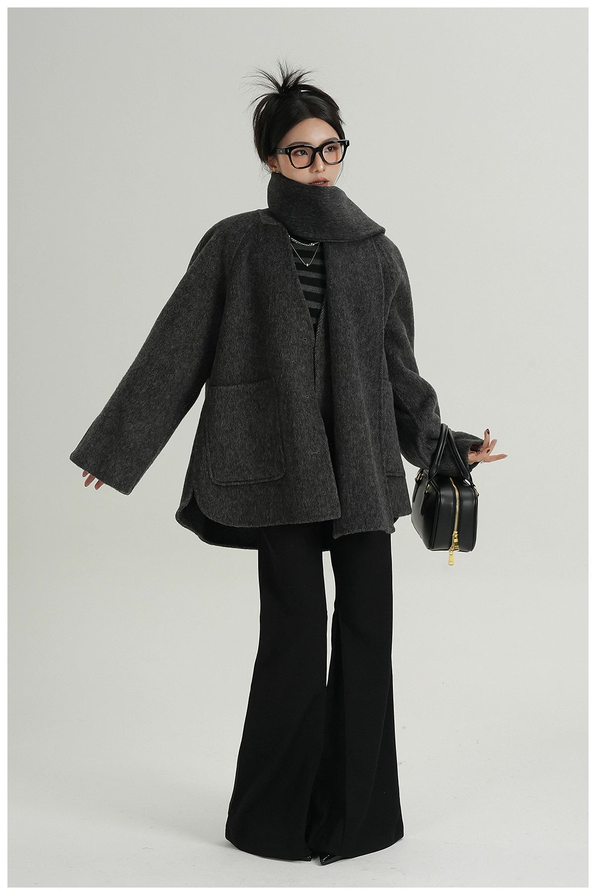 Scarf-Detail Cropped Wool Jacket