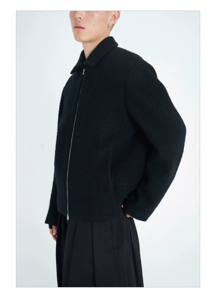 Black & Red-Brown Wool Collar Jacket - CHINASQUAD