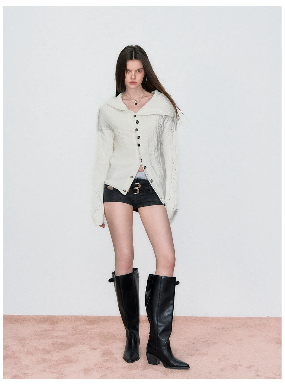 Oversized Collar Asymmetric Knit Sweater Jacket