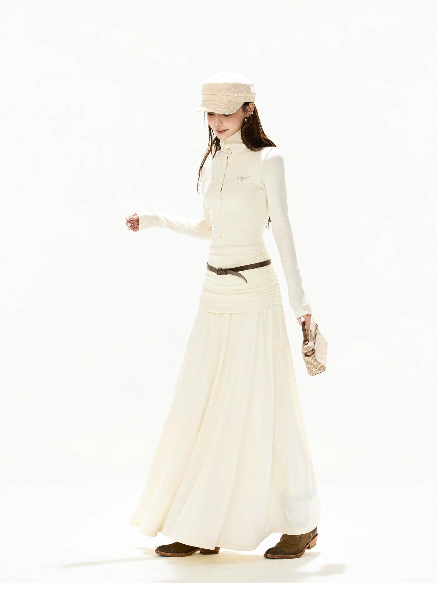 Elegant High-Neck Wool Knit Maxi Dress