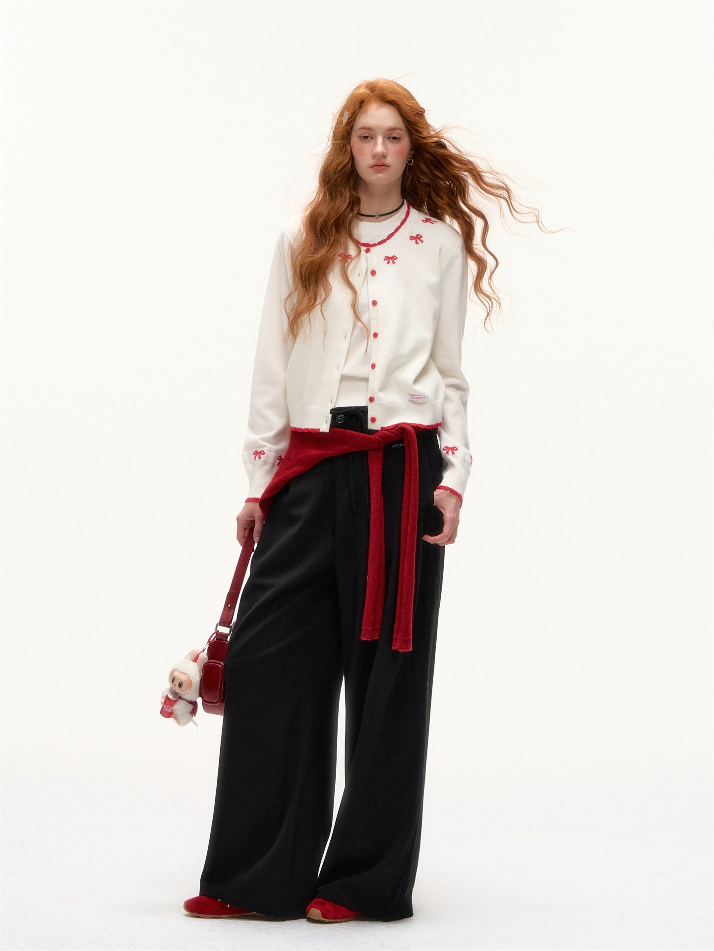 Contrast Jacquard Bow-Knot Knit Cardigan - CHINASQUAD