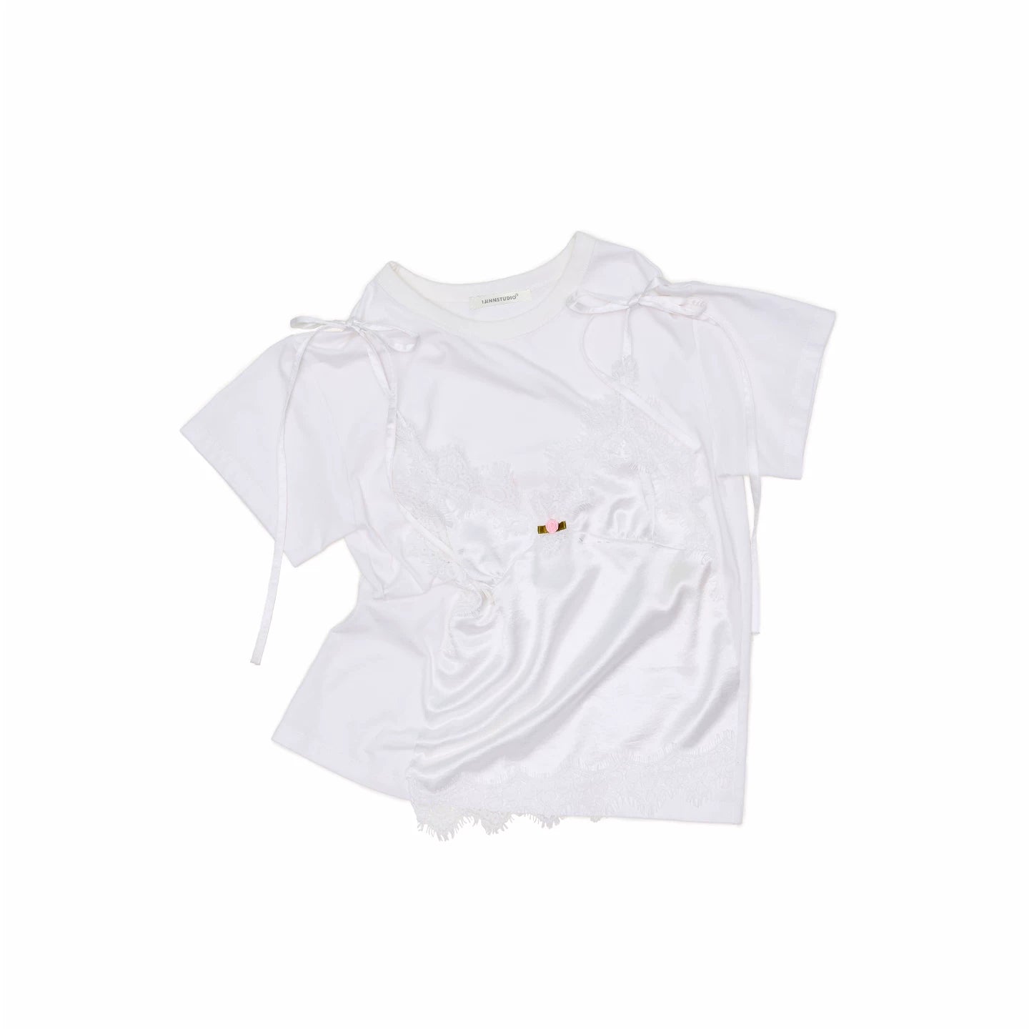 Faux Layered Satin Lace Camisole T-Shirt