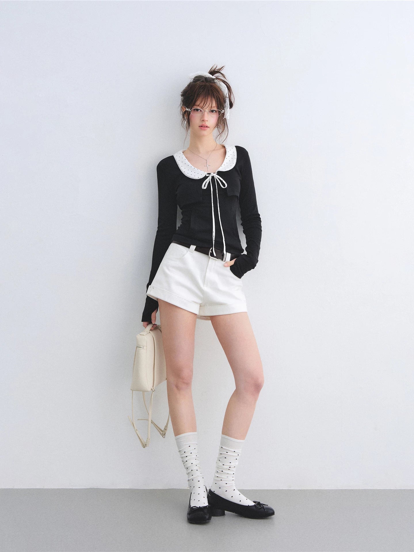 High-Waisted Straight-Leg Denim Shorts with Rolled Hem
