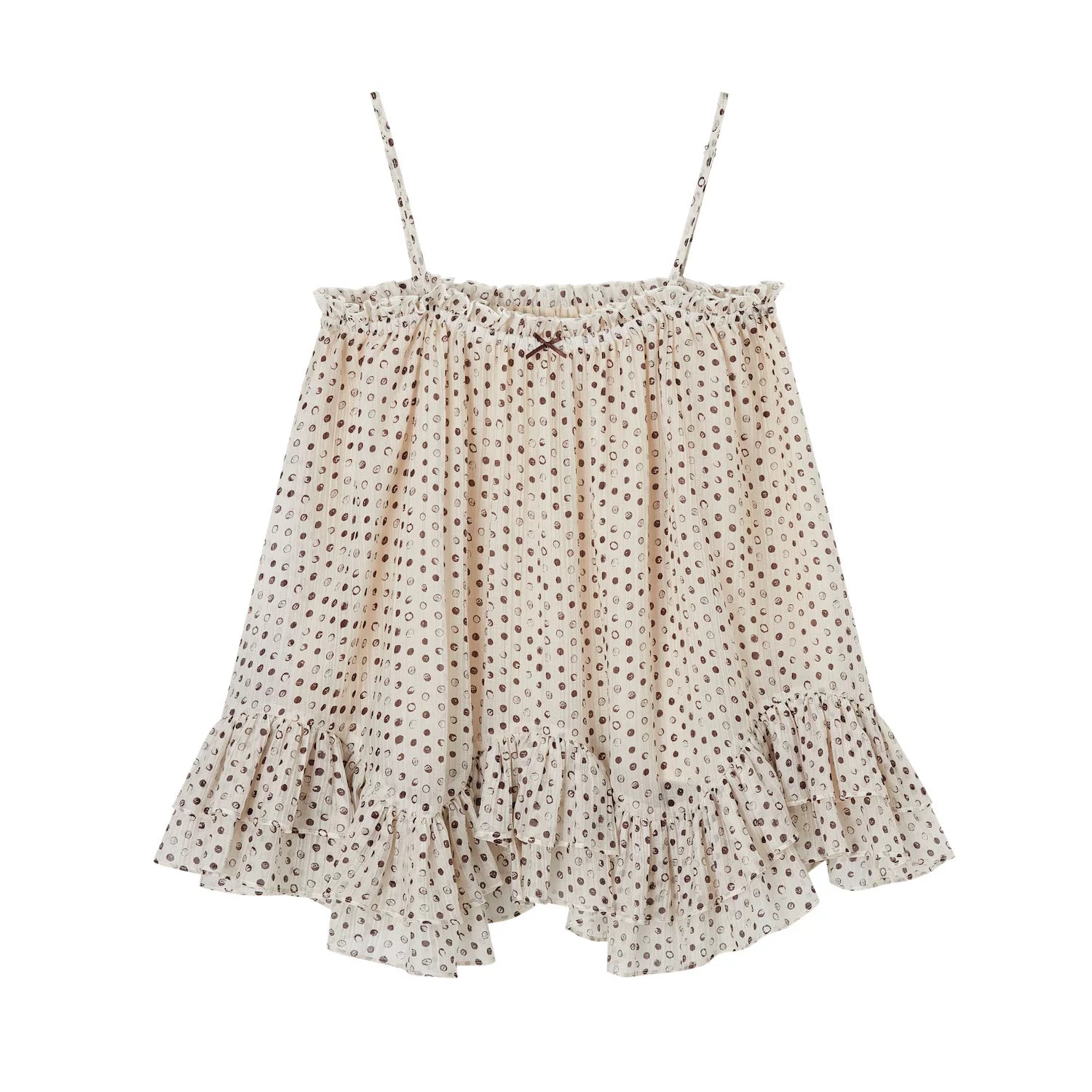 Sheer Polka Dot Asymmetric Ruffle Camisole