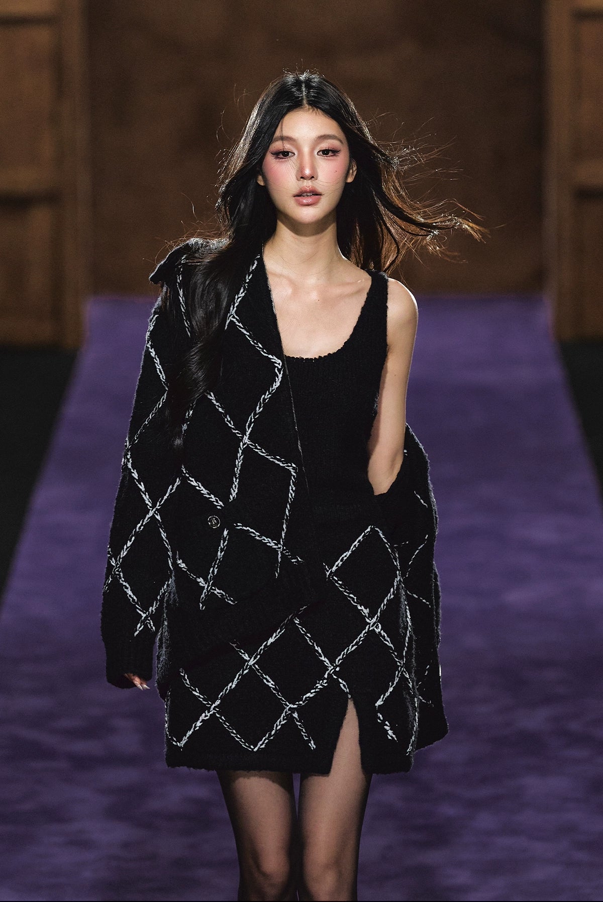 Wool-Blend Textured Hooded Cardigan & Dress Set