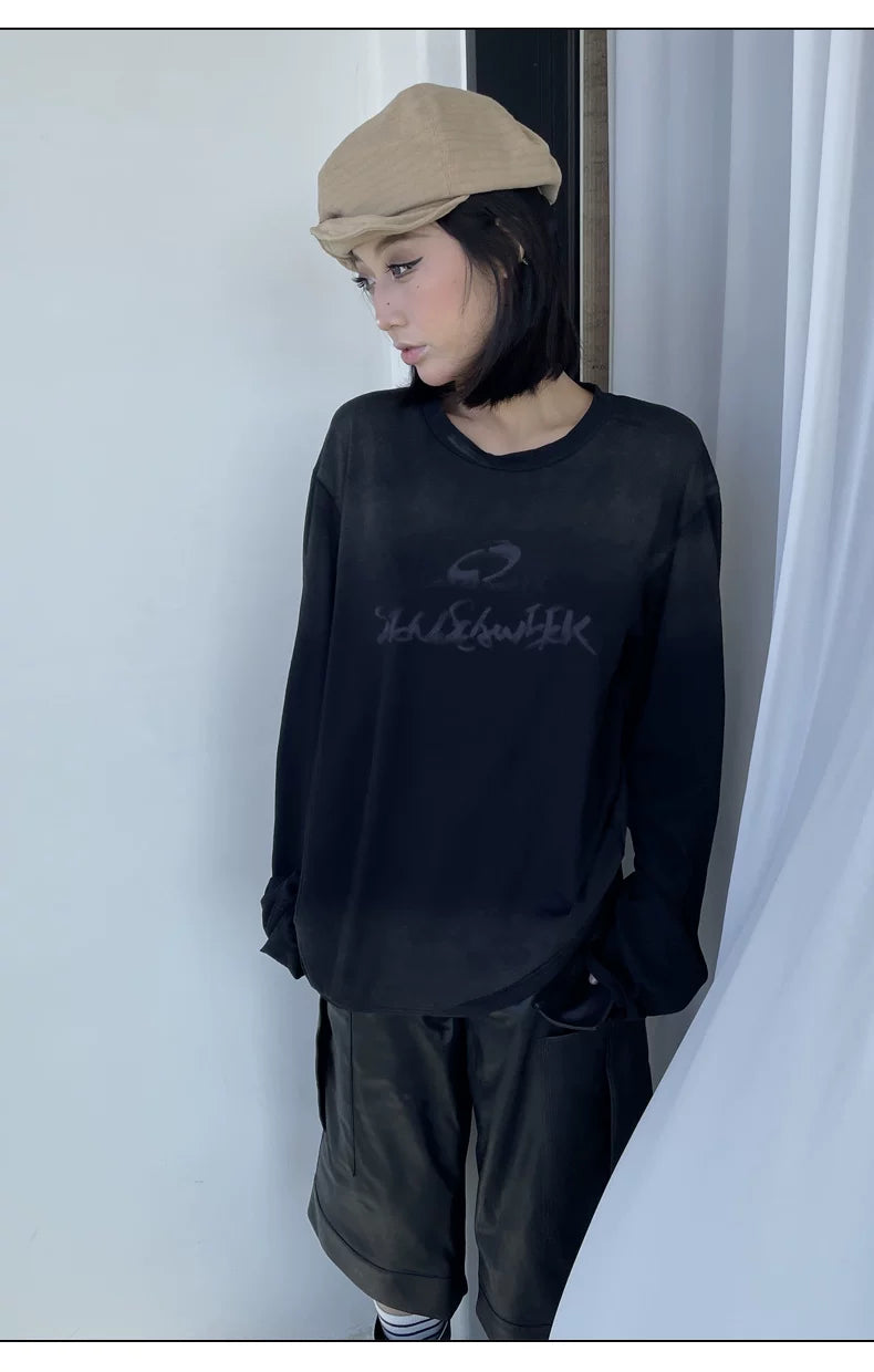 Vintage Washed Spray-Effect Long-Sleeve T-Shirt