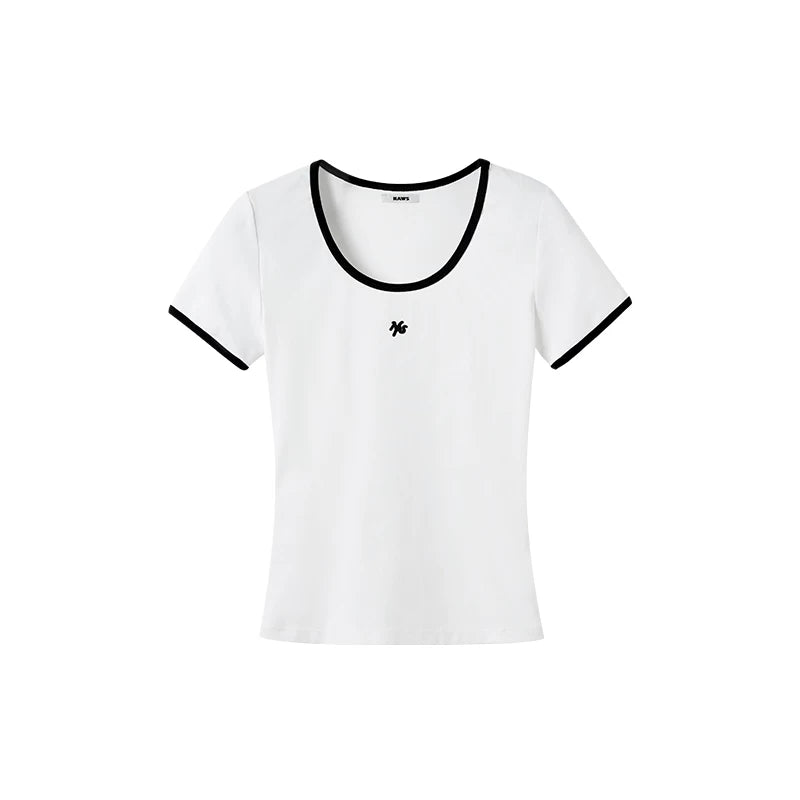 Ribbed Crewneck Fitted Sports T-Shirt