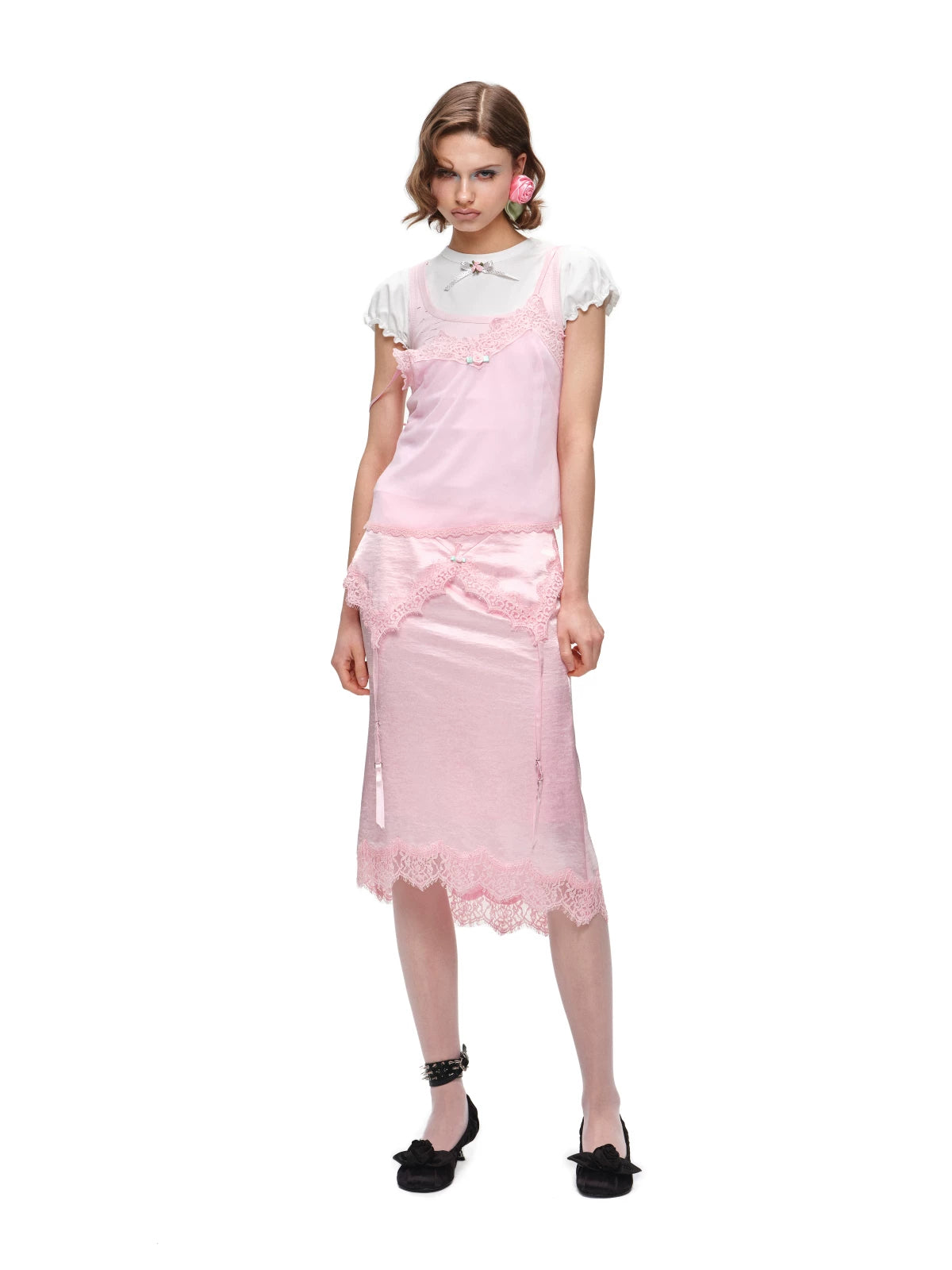 Rose Bow Puff Sleeve Fitted Essential T-Shirt