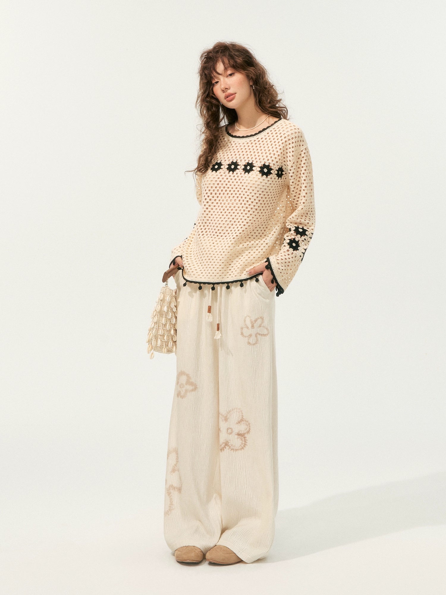 Hollow Out Pullover Crochet Crewneck - CHINASQUAD