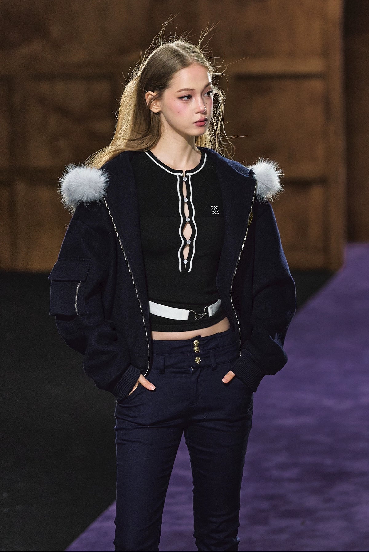 Wool-Blend Faux Fur Trimmed Fleece Hoodie