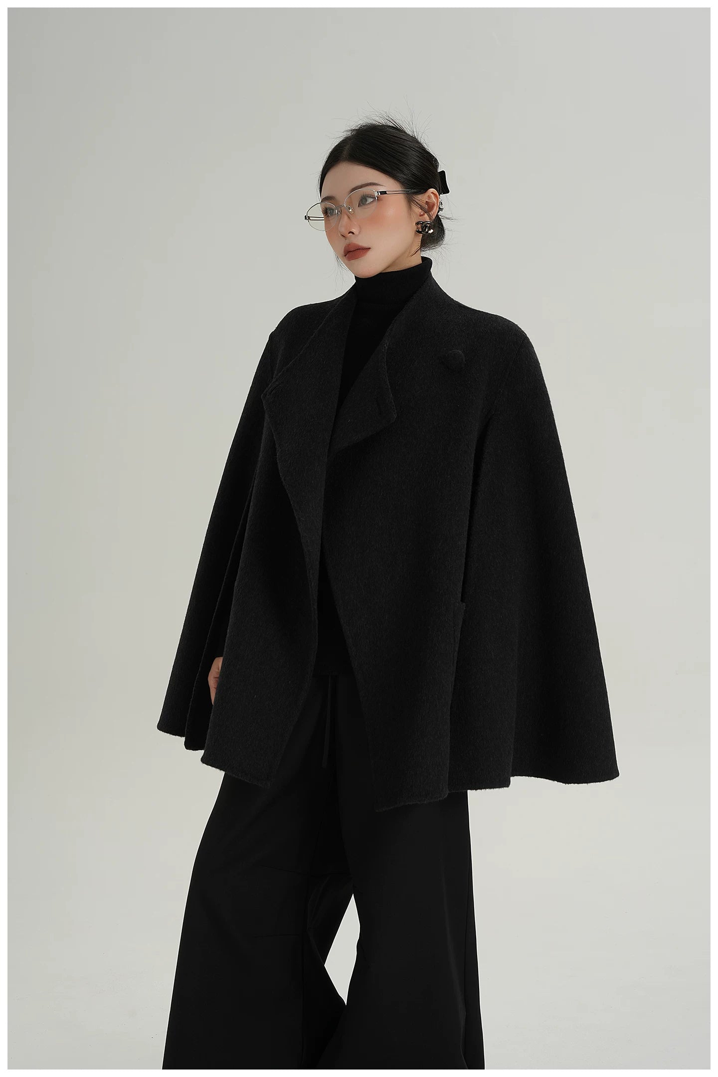 A-Line Cape-Style Double-Faced Wool Jacket