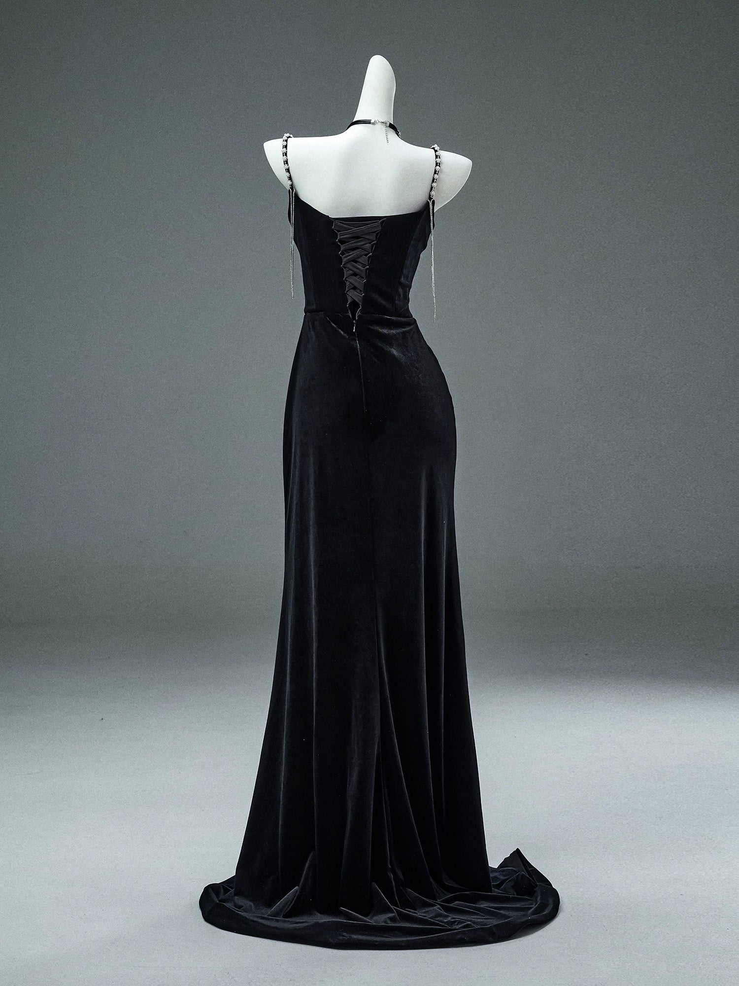 Elegant Black Velvet Couture Gown